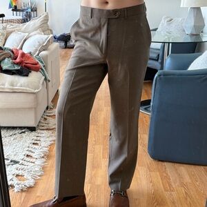 Pleated Wide-Leg Trousers - brownish green